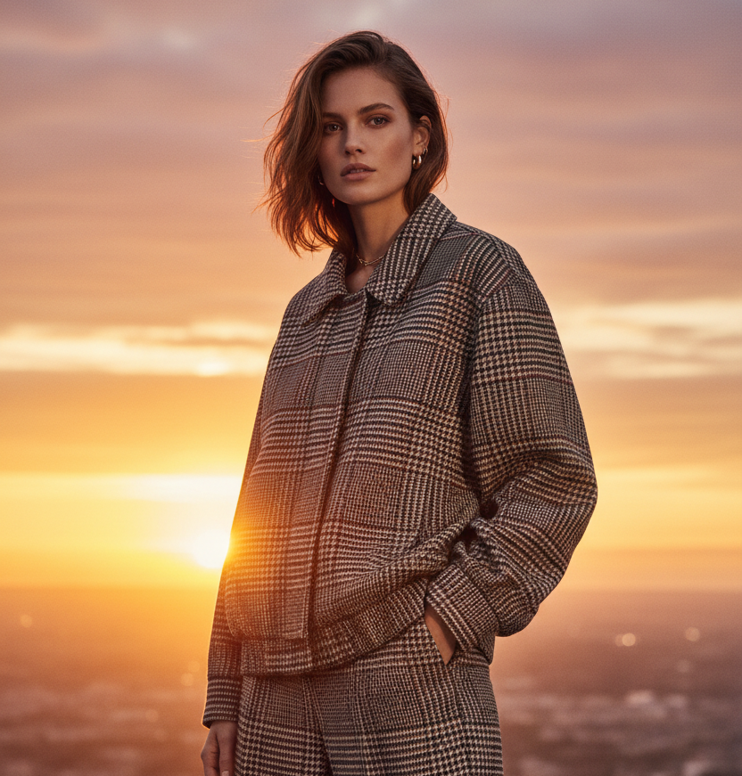 Retro Houndstooth Pilot Quilted Jacket Coats